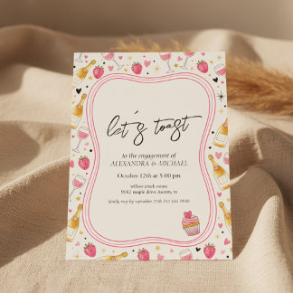 Whimsical Pink Wine Engagement Invitation