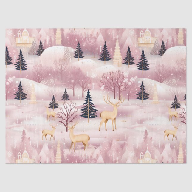 Whimsical Pink Winter Landscape (1) Tissue Paper (Front)