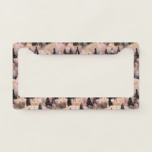 Whimsical Pink Winter Landscape (2) License Plate Frame