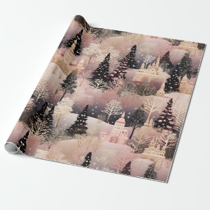 Whimsical Pink Winter Landscape (2) Wrapping Paper