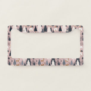 Whimsical Pink Winter Landscape (3) License Plate Frame