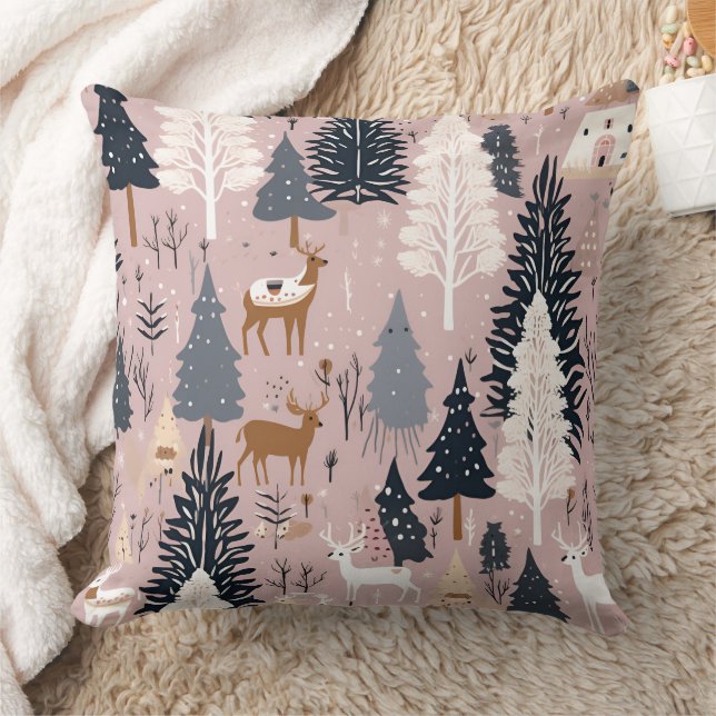 Whimsical Pink Winter Landscape (3) Throw Pillow (Blanket)