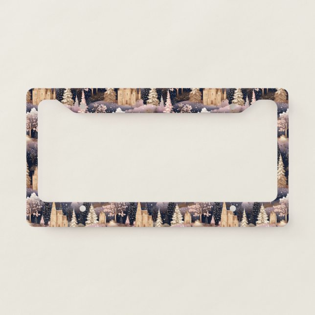Whimsical Pink Winter Landscape (7) License Plate Frame (Front)
