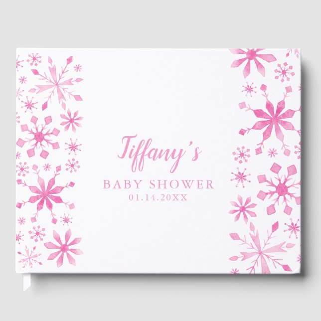 Whimsical Pink Winter Wonderland Baby Shower Guest Book (Front)