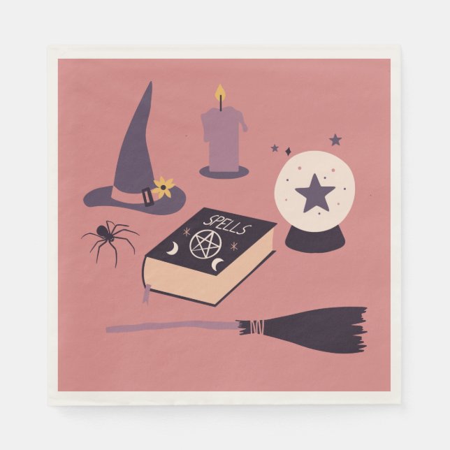 Whimsical pink witchy themed Party  Napkins (Front)