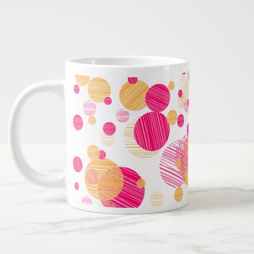 Whimsical Pink  Yellow Polka_Dot Pattern Giant Coffee Mug