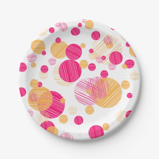 Whimsical Pink & Yellow Polka-Dot Pattern Paper Plates (Front)