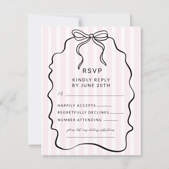 Whimsical Pinstripe Bow Wedding RSVP Card (Front)
