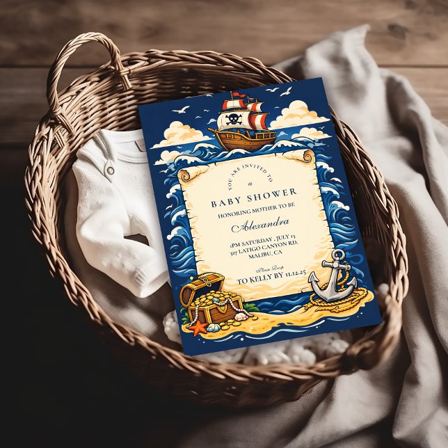 Whimsical Pirate Ship Adventure Baby Shower Invitation (Creator Uploaded)