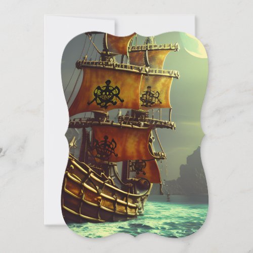 Whimsical Pirate Ship Triptych Note Card