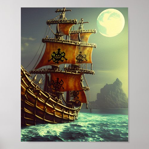 Whimsical Pirate Ship Triptych Poster