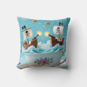 Whimsical Pirate Ships in Teacup Cushion – Cute Fa