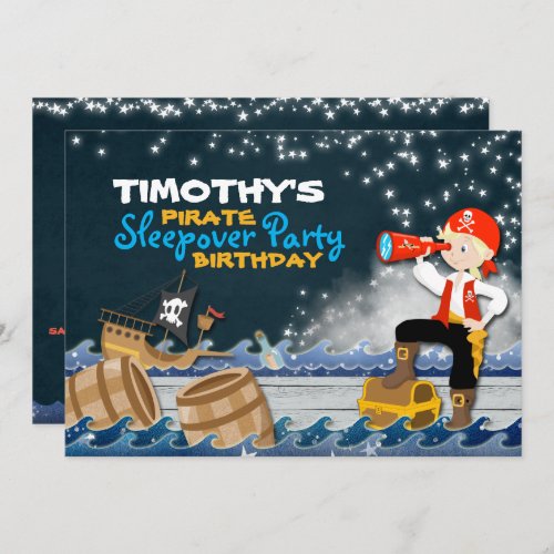 Whimsical Pirate Sleep Over Birthday Party Invite