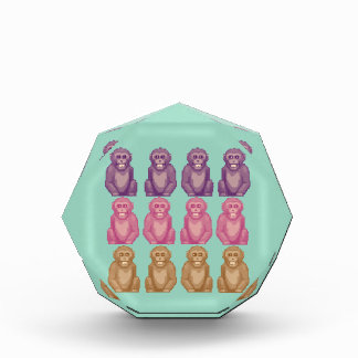 Whimsical Pixel Style Colorful Monkeys Acrylic Award