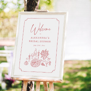 Whimsical Pizza & Wine Bridal Shower Welcome Poster