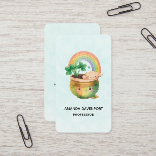 Whimsical Planter with Rainbow  Clover Business Card