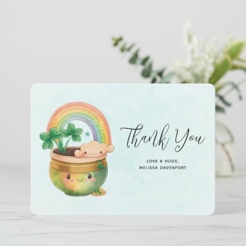 Whimsical Planter with Rainbow  Clover Thank You