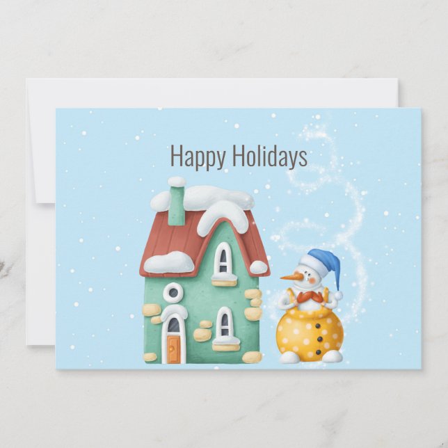 Whimsical Plasticine Snowman Customizable Holiday Card (Front)