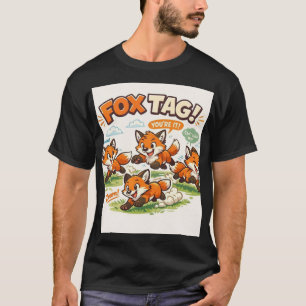 Whimsical Play: Cartoon Fox Tag Team T-Shirt