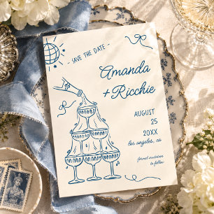 Whimsical Playful Champagne Tower Doodle Wedding Save The Date