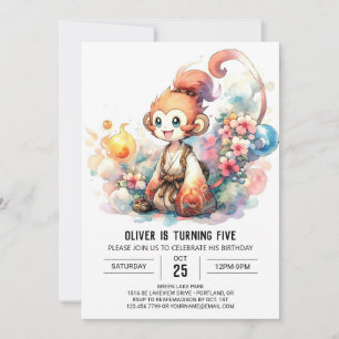 Whimsical Playful Monkey Birthday Invitation
