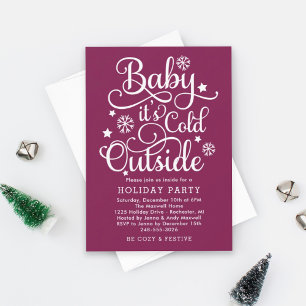 Whimsical Plum Baby Its Cold Outside Party Invitation