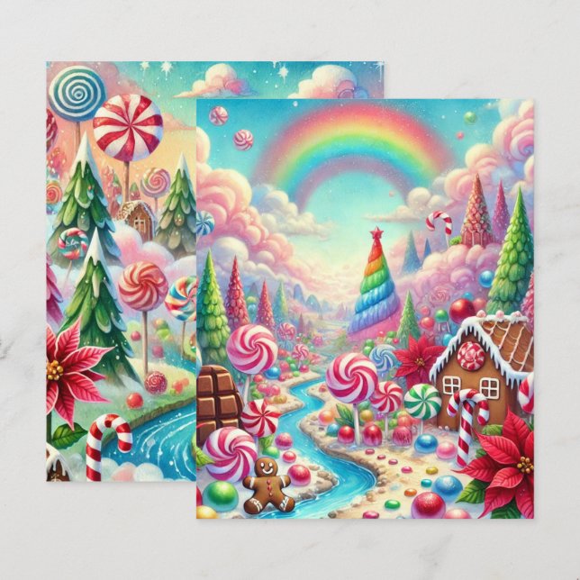 Whimsical Poinsettia Candyland Scrapbook Paper (Front/Back)
