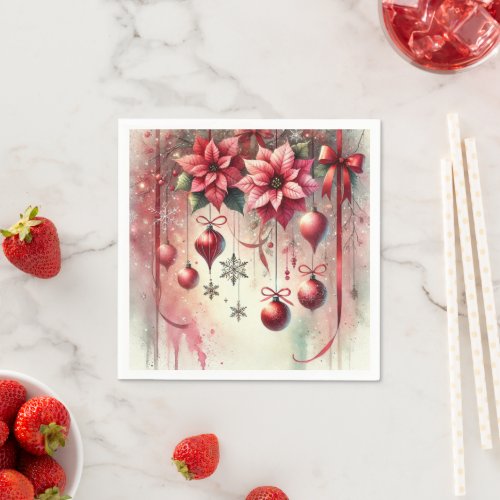 Whimsical Poinsettia Christmas Ornaments Découpage Napkins