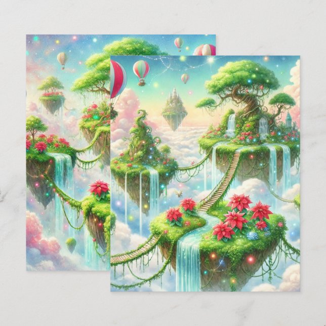 Whimsical Poinsettia Sky Islands Scrapbook Paper (Front/Back)