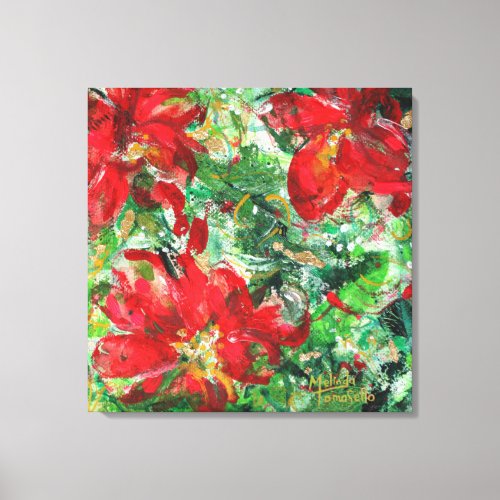 Whimsical Poinsettias Stretched Canvas Print