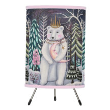 Whimsical Polar Bear and Moon Winter Art