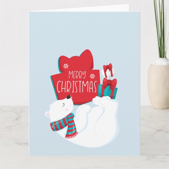 Whimsical Polar Bear and Presents Christmas  Card (Front)