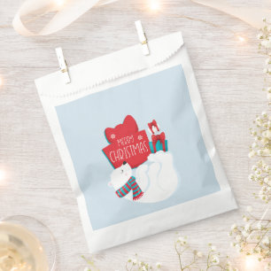 Whimsical Polar Bear and Presents Christmas Favor Bag