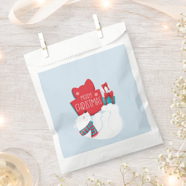 Whimsical Polar Bear and Presents Christmas Favor Bag (Clipped)