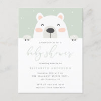 Whimsical Polar Bear Cartoon Winter Baby Shower Invitation Postcard