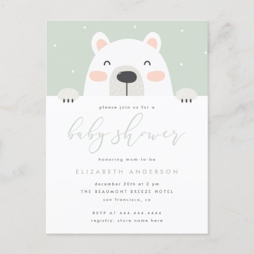 Whimsical Polar Bear Cartoon Winter Baby Shower Invitation Postcard