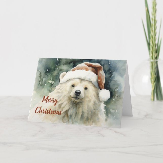 Whimsical Polar Bear Christmas Card  (Front)