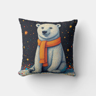 Whimsical Polar Bear In Orange Scarf Throw Pillow