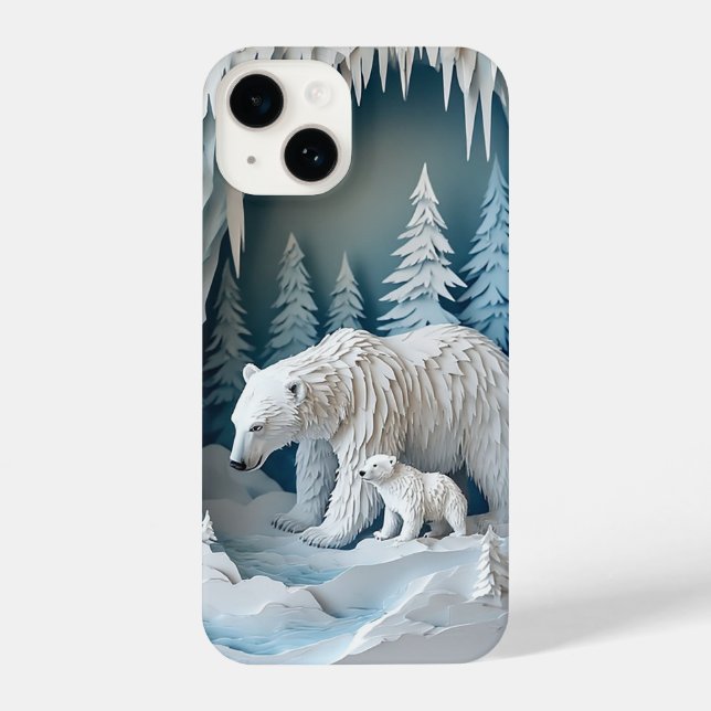 Whimsical Polar Bear Winter Tale ✨ Snow Paper Art  iPhone Case (Back)