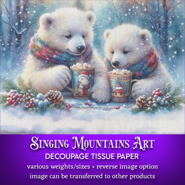 Whimsical Polar Bears & Cocoa in Forest Decoupage Tissue Paper (Creator Uploaded)