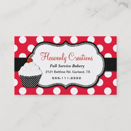 Whimsical Polka Dot Cupcake Bakery Business Card