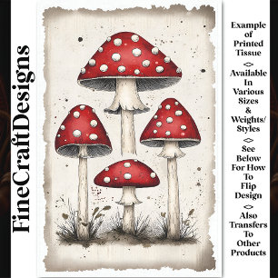 Whimsical Polka Dot Fairy Mushrooms AW7 Decoupage Tissue Paper