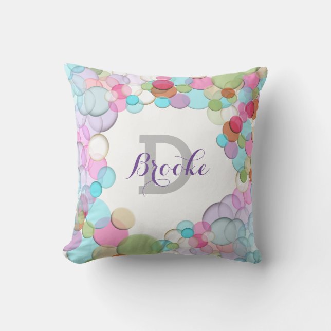 Whimsical Polka-Dot Monogram Throw Pillow (Front)