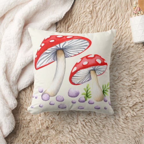 Whimsical Polka Dot Mushrooms Throw Pillow