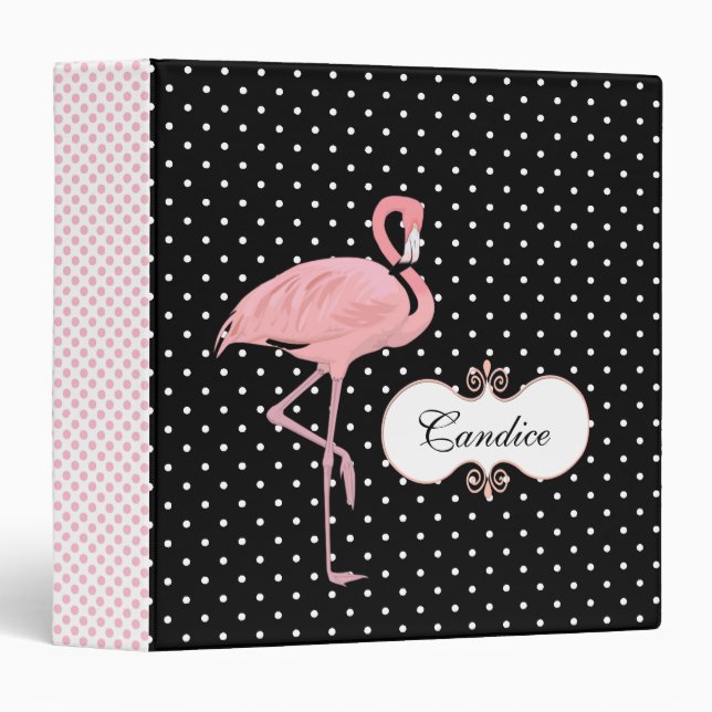 Whimsical Polka Dots & Flamingo Custom Binder (Front/Spine)