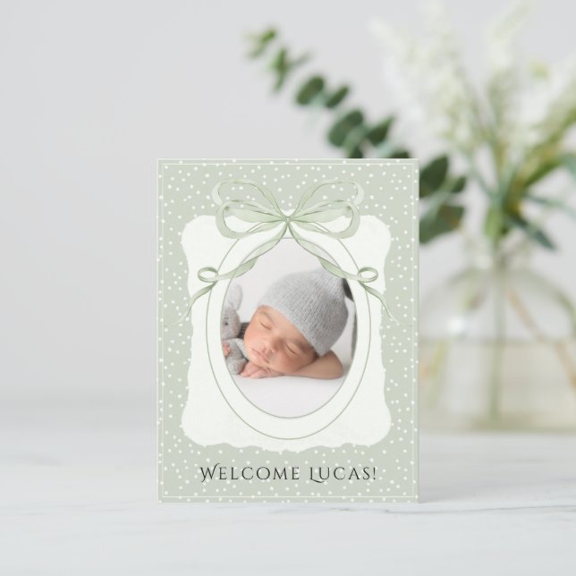 Whimsical Polkadot Baby Birth Announcement Postcard (Standing Front)