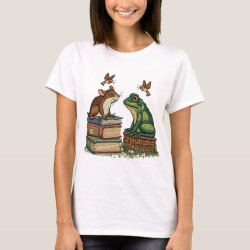 Whimsical Pond Fables Vintage Frog Embroidery  T_Shirt