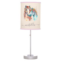 Whimsical  Pony Girl Watercolor Bedroom Decor Table Lamp