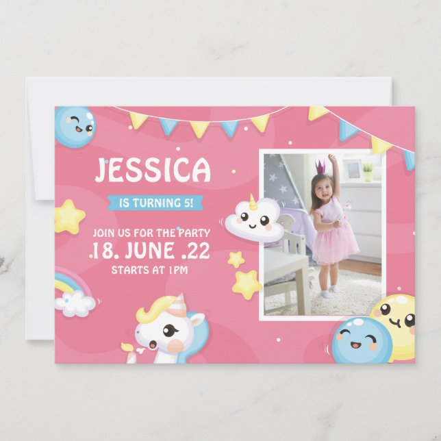 Whimsical Pony Pink Birthday Party Girl Pawty Note (Front)