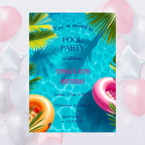 Whimsical Pool Party Birthday  Invitation